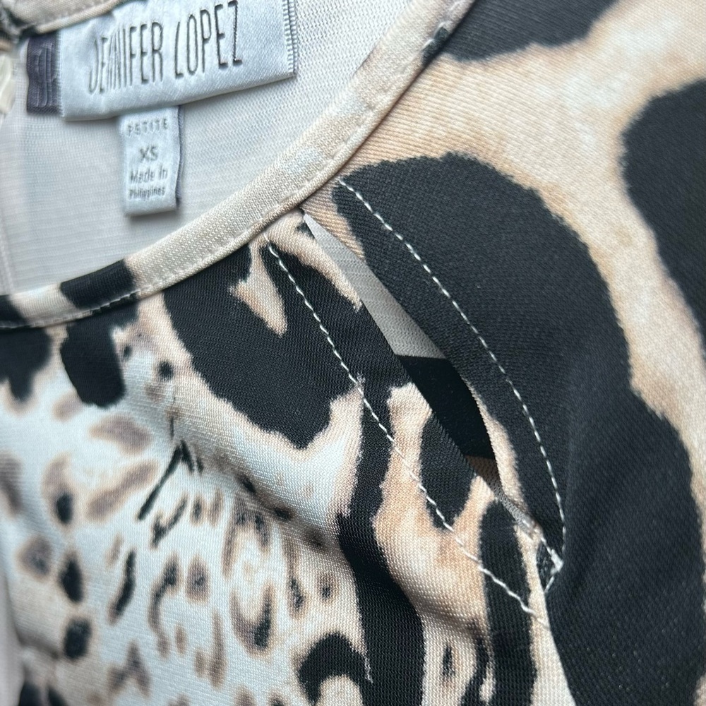 Jennifer Lopez Women’s Keyhole Animal Print Dress- Cream/Tan/Black Size XXSP - Picture 3 of 5